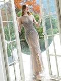 Mermaid / Trumpet Beaded Luxurious Sexy Formal Evening Dresses Long Sleeves Floor Length