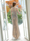 Mermaid / Trumpet Beaded Luxurious Sexy Formal Evening Dresses Long Sleeves Floor Length