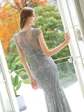 Mermaid / Trumpet Beaded Luxurious Sexy Formal Evening Dresses Cap Sleeves Floor Length