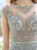 Mermaid / Trumpet Beaded Luxurious Sexy Formal Evening Dresses Cap Sleeves Floor Length