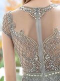 Mermaid / Trumpet Beaded Luxurious Sexy Formal Evening Dresses Cap Sleeves Floor Length