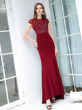 Mermaid / Trumpet Max Chiffon Beaded Luxurious Sexy Formal Evening Dresses Cap Sleeves Floor Length