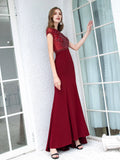 Mermaid / Trumpet Max Chiffon Beaded Luxurious Sexy Formal Evening Dresses Cap Sleeves Floor Length