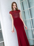 Mermaid / Trumpet Max Chiffon Beaded Luxurious Sexy Formal Evening Dresses Cap Sleeves Floor Length