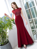 Mermaid / Trumpet Max Chiffon Beaded Luxurious Sexy Formal Evening Dresses Cap Sleeves Floor Length