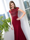 Mermaid / Trumpet Max Chiffon Beaded Luxurious Sexy Formal Evening Dresses Cap Sleeves Floor Length