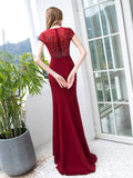 Mermaid / Trumpet Max Chiffon Beaded Luxurious Sexy Formal Evening Dresses Cap Sleeves Floor Length