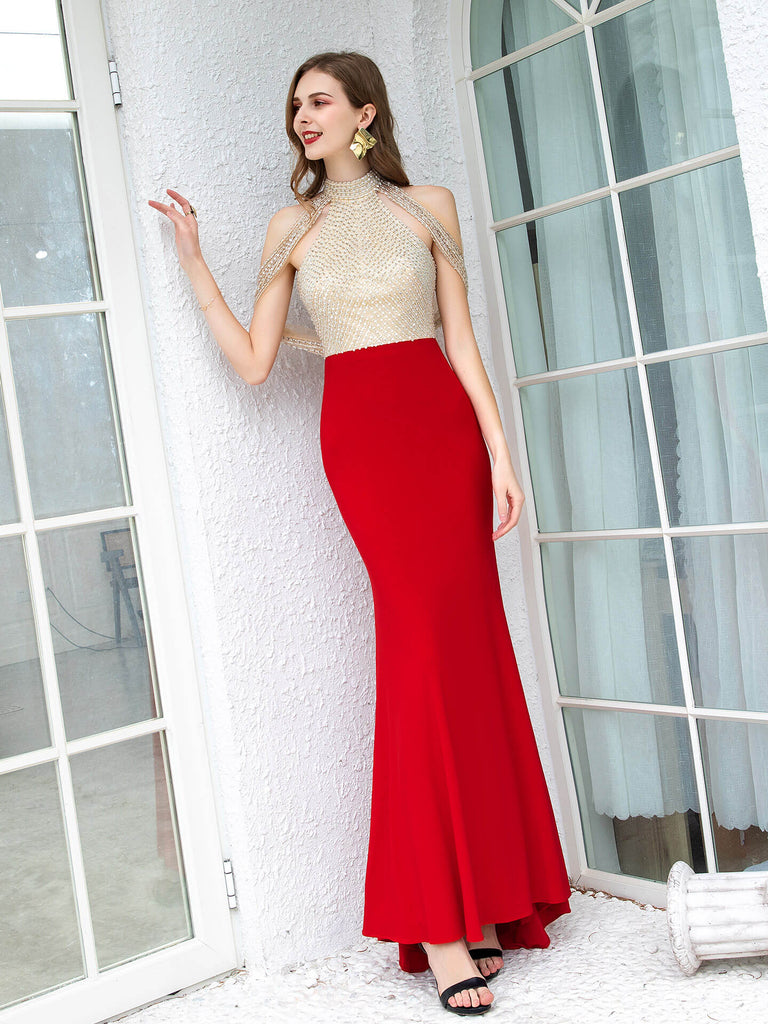 Mermaid / Trumpet Max Chiffon Beaded Luxurious Sexy Formal Evening Dresses Sleeveless Floor Length Prom Dresses