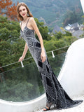 Mermaid / Trumpet Beaded Luxurious Sexy Formal Evening Dresses Spaghetti Strap Sleeveless Floor Length Prom Dresses
