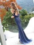 Mermaid / Trumpet Split Beaded Luxurious Sexy Formal Evening Dresses Sleeveless Floor Length Prom Dresses