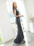 Mermaid / Trumpet Beaded Luxurious Sexy Formal Evening Dresses Cap Sleeve Floor Length Prom Dresses
