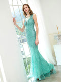 Mermaid / Trumpet Beaded Luxurious Sexy Formal Evening Dresses Sleeveless Floor Length Prom Dresses