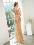 Mermaid / Trumpet Beaded Luxurious Sexy Formal Evening Dresses Sleeveless Floor Length Prom Dresses