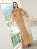 Mermaid / Trumpet Beaded Luxurious Fashion Formal Evening Dresses Long Sleeve Floor Length Prom Dresses