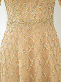 A-line Beaded Luxurious Fashion Formal Evening Dresses Long Sleeve Floor Length Prom Dresses