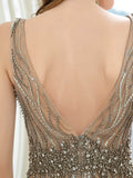 Mermaid V-neck Beaded Luxurious Fashion Formal Evening Dresses Sleeveless Floor Length Prom Dresses
