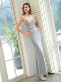 Mermaid Beaded Luxurious Fashion Formal Evening Dresses Spaghetti Strap Sleeveless Floor Length