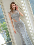 Mermaid Beaded Luxurious Fashion Formal Evening Dresses Sleeveless Floor Length