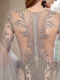 Mermaid Beaded Luxurious Fashion Formal Evening Dresses Long Sleeve Floor Length