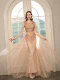 Mermaid Beaded Luxurious Fashion Formal Evening Dresses Sleeveless Floor Length