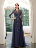 Mermaid Beaded Luxurious Fashion Formal Evening Dresses Long Sleeve Floor Length
