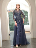 Mermaid Beaded Luxurious Fashion Formal Evening Dresses Long Sleeve Floor Length