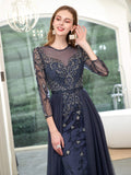 Mermaid Beaded Luxurious Fashion Formal Evening Dresses Long Sleeve Floor Length
