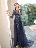 Mermaid Beaded Luxurious Fashion Formal Evening Dresses Long Sleeve Floor Length