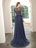 Mermaid Beaded Luxurious Fashion Formal Evening Dresses Long Sleeve Floor Length
