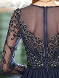 Mermaid Beaded Luxurious Fashion Formal Evening Dresses Long Sleeve Floor Length