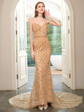 Mermaid Beaded Luxurious Fashion Formal Evening Dresses Spaghetti Strap Sleeveless Floor Length