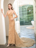 Mermaid Beaded Luxurious Fashion Formal Evening Dresses Spaghetti Strap Sleeveless Floor Length