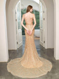 Mermaid Beaded Luxurious Fashion Formal Evening Dresses Spaghetti Strap Sleeveless Floor Length
