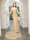 Mermaid Beaded Luxurious Fashion Formal Evening Dresses Spaghetti Strap Sleeveless Floor Length