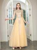 Mermaid Beaded Luxurious Fashion Formal Evening Dresses Cap Sleeve Floor Length