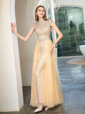 Mermaid Beaded Luxurious Fashion Formal Evening Dresses Cap Sleeve Floor Length