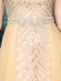 Mermaid Beaded Luxurious Fashion Formal Evening Dresses Cap Sleeve Floor Length