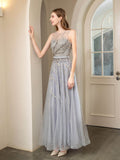 A-line Beaded Luxurious Sexy Formal Evening Dresses Sleeveless Floor Length Prom Dresses