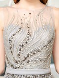 A-line Beaded Luxurious Sexy Formal Evening Dresses Sleeveless Floor Length Prom Dresses