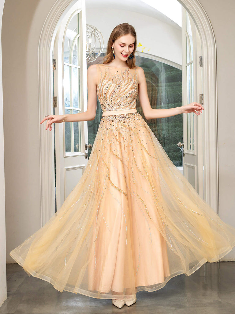 A-line Luxurious Sexy Formal Evening Dress Long Sleeve Prom Dresses dressblee A-line Luxurious Sexy Formal Evening Dress Long Sleeve Prom Dresses dressblee