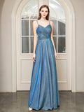 A-line Fashion Formal Evening Dresses Spaghetti Strap Sleeveless Floor Length Prom Dresses