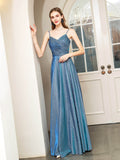 A-line Fashion Formal Evening Dresses Spaghetti Strap Sleeveless Floor Length Prom Dresses