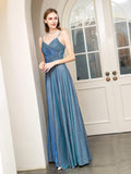 A-line Fashion Formal Evening Dresses Spaghetti Strap Sleeveless Floor Length Prom Dresses