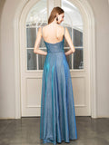 A-line Fashion Formal Evening Dresses Spaghetti Strap Sleeveless Floor Length Prom Dresses