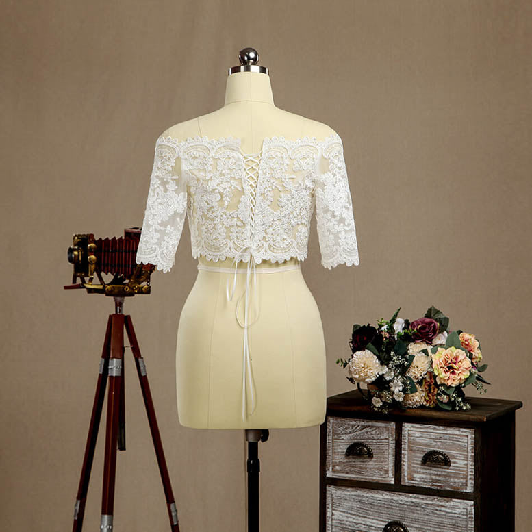 Lace Wedding Wraps Coats / Evening Jackets / Wedding Party Bolero Shrug Sleeves Lace-up - dressblee