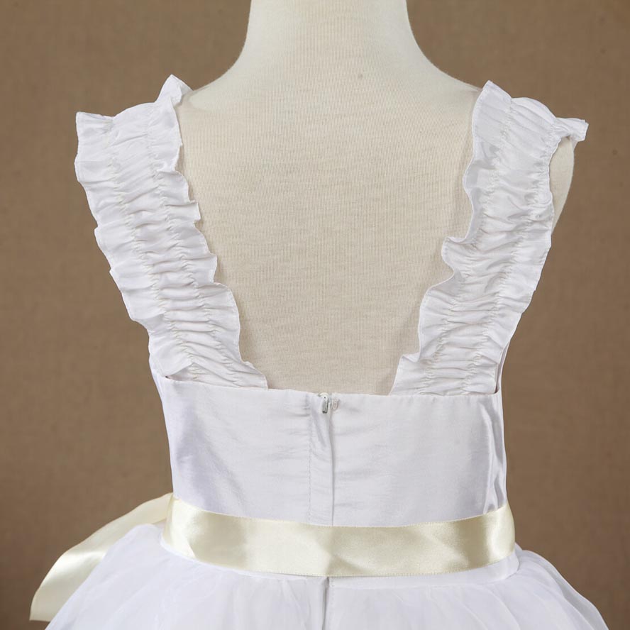 A-line Taffeta match Tulle Tea-length Flower Girl Dress Square Neck Straps Sleeveless - dressblee
