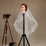 Wedding Veil One-tier Fingertip Lace Applique Tulle - dressblee