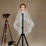 Wedding Veil One-tier Fingertip Lace Applique Tulle